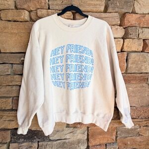 Y2K VTG Hanes L Ultimate Cotton Crew "Hey Friend" Smiley Face Sweatshirt Cream